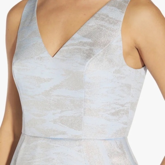ADRIANNA PAPELL Metallic Jacquard High/Low Dress Blue Size 22W - Picture 2 of 11